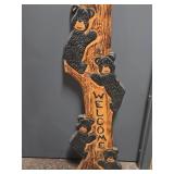 Carved Wood Welcome Sign With Black Bears