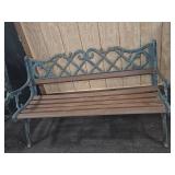 Outdoor Cast Iron and Wood Slat Garden Bench