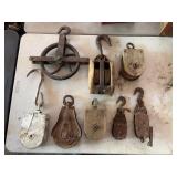 Metal and Wood Pulley Blocks with Hooks