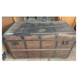 Wood And Metal Bound Steamer Trunk With Latch