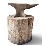Steel Anvil with Wooden Stump Base