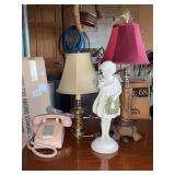 Two Table Lamps and Ceramic Angel Figurine
