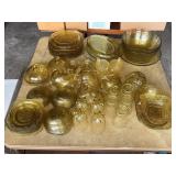 Amber Glassware Set With Etched Pattern