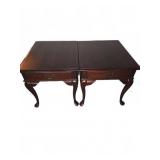 2 Wood End Tables with Drawers and Brass