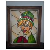 Framed Stained Glass Clown Portrait Art Panel