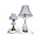 Two White Hobnail Milk Glass Lamps