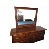 Wood Dresser With Mirror and Brass Handles