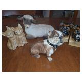 Ceramic Animal Figurines and Bulldog Bookends Lot