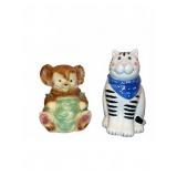 2 Ceramic Animal Cookie Jars Cat and Mouse