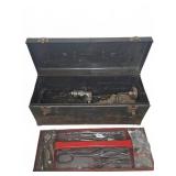 Metal Toolbox With Brace Drill & Assorted Bits