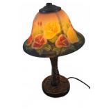 Table Lamp With Floral Painted Glass Shade