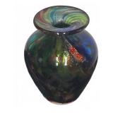 Handmade Art Glass Vase With Iridescent Swirl