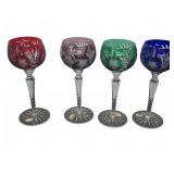 4 Cut to Clear Colored Crystal Wine Glasses