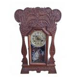 New Haven Clock Co. Carved Wooden Mantel Clock