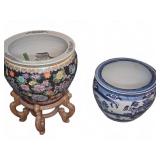 Pair Chinese Fish Bowls, One With Stand