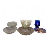 Glassware Set With Etched Bowls, Vase, and Plates