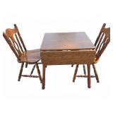 Wood Drop-Leaf Table With 2 Spindle Back Chairs