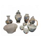 Hand Painted Floral Porcelain Tea Set and Vases