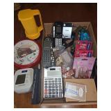 Box Lot: Electronics, Remotes, Calculators, Decor
