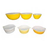 Pyrex Yellow Mixing Bowls and Snowflake