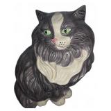 Ceramic Cat Figurine Gray and White Glaze