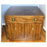 Square Wood Cabinet With Drawer and Brass Pulls