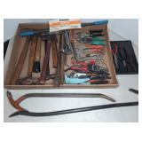 Hand Tools Lot With Hammers, Pry Bars and Riveter