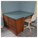 Wood Table, Six-Drawer Dresser and White Task
