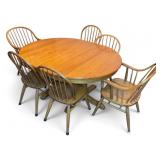 Oak Dining Table With 6 Windsor Style Chairs