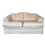 Plaid Upholstered Loveseat with Skirted Base