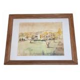 Framed Watercolor Landscape Painting 27"x21"