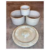 Four-Piece White Stoneware Crock Set with Lid