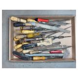 Box Lot of Assorted Files Screwdrivers, More