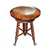 Wooden Piano Stool with Spiral Legs and Claw Feet