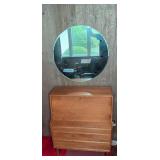 Mid-Century Drop Front Desk With Round Wall Mirror