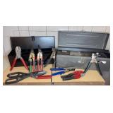 Metal Toolboxes With Assorted Snips and Shears