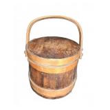Round Wood Storage Bucket With Handle And Lid