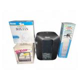 Fellowes Shredder, Box Fan, TV, Fire Extinguisher