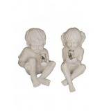 Pair Resin Child Figures With Solar Panel Backs