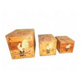 3 Wooden Rooster Motif Canisters