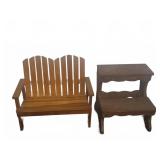 Small Wooden Bench and Step Stool