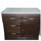 Marble Top Wood Sideboard With Brass Hardware