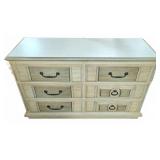 Vintage 6-Drawer Wood Dresser With Brass Pulls