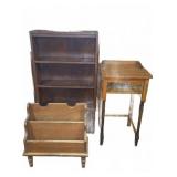 Wooden Bookcase, Side Table, and Magazine Rack Set