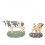 Painted Cast Iron Cow and Dog Doorstops
