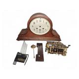 Mantel Clock With Wood Case And Movement Parts