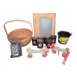 Decorative Tins, Wooden Basket, and Misc.