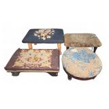 4 Upholstered Wooden Footstools