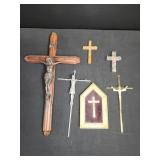 Metal and Wood Crucifixes Lot of 6