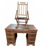 Wooden Spindle Rocking Chair and 7-Drawer Desk